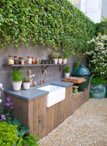 Large Big Green Egg in Outdoor Kitchen